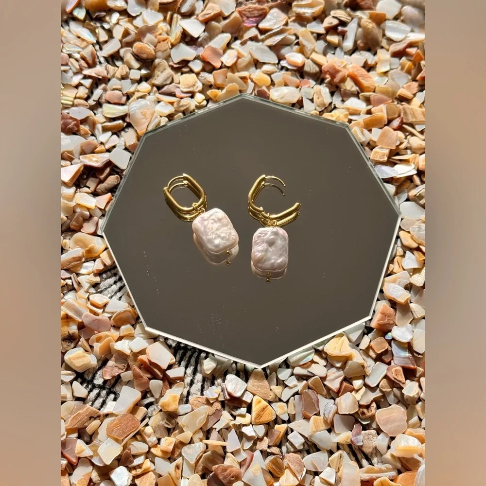 Gold and Cream Dangle Earrings with Intricate Design - Picture 5 of 5